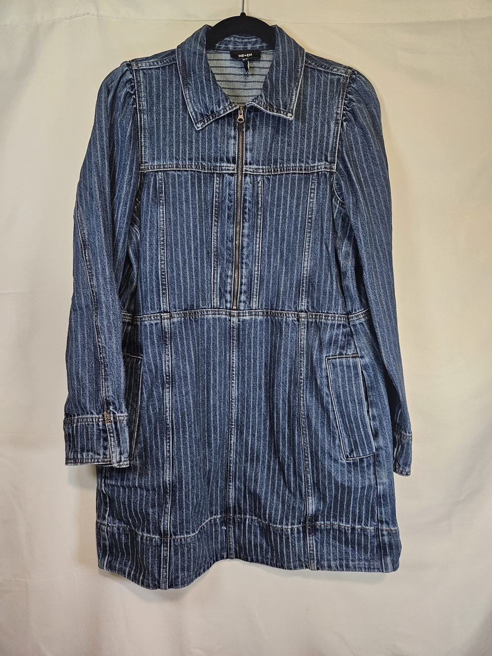 ME+EM Blue Pinstripe Denim Heavyweight Zip-Front Dress With Pockets